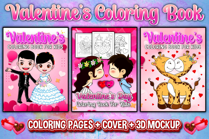 Gig Preview - Create valentines coloring book children activity book cover also pages