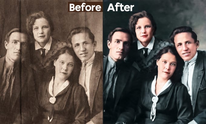 Gig Preview - Restore old photos, retouch, repair, enhance image colorize