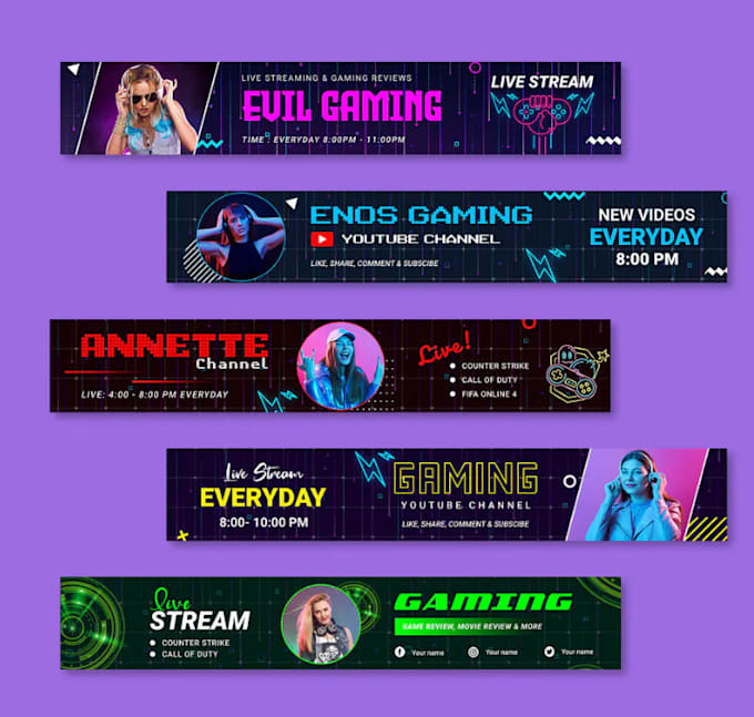 Gig Preview - Create youtube gaming banner channel art and logo