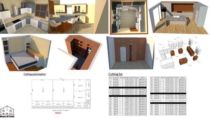 Gig Preview - Kitchen or dressing room design, cutting list and cutting diagrams