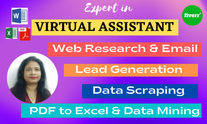 Gig Preview - Your virtual assistant for excel data entry or web research