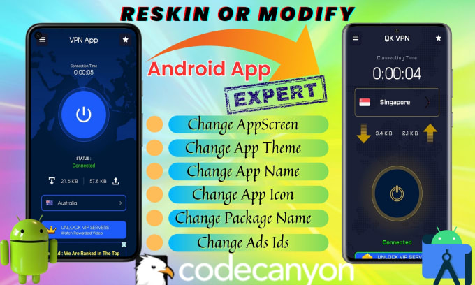 Gig Preview - Fix bugs, reskin android app and codecanyon source code and update API level 35