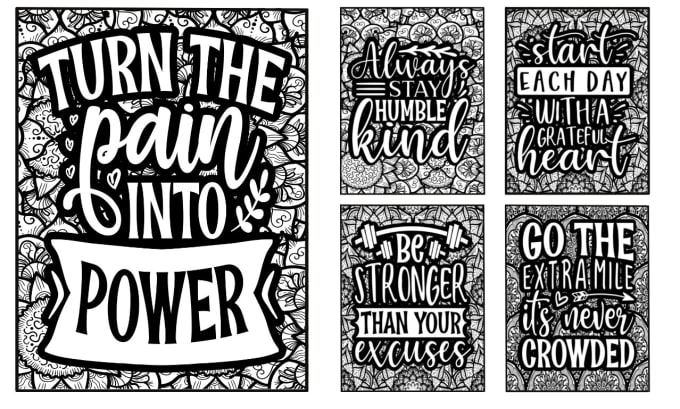 Bestseller - design 50 unique inspirational quotes coloring book pages for amazon kdp, etsy