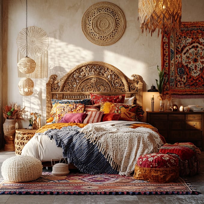 Gig Preview - Create a  professional bohemian photorealistic  interior design in your space