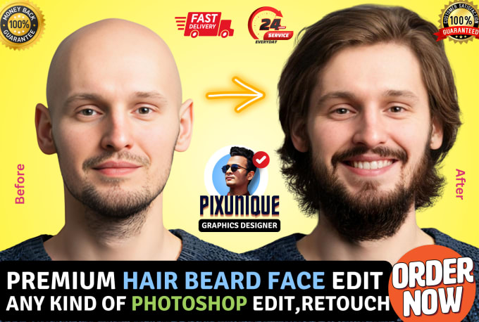 Gig Preview - Add remove edit hair beard face change hairstyle retouch photoshop