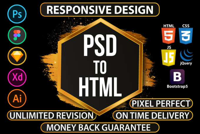 Gig Preview - Convert PSD to HTML, figma to HTML CSS bootstrap responsive website