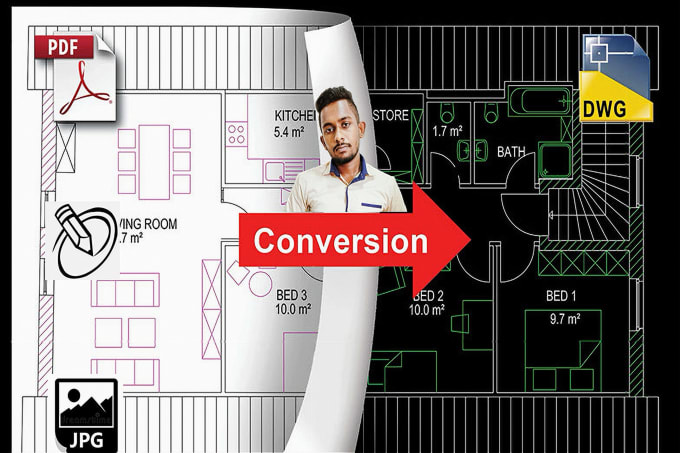 Gig Preview - Convert PDF jpg or sketch to autocad dwg