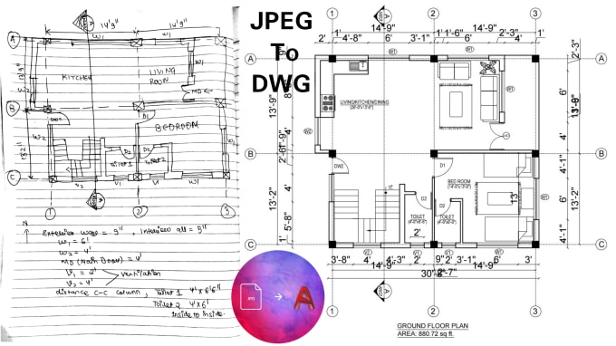 Gig Preview - Change your pdf or hand sketch plan to autocad