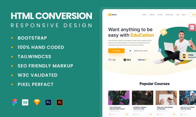 Gig Preview - Convert PSD to HTML, figma to HTML, sketch to HTML website