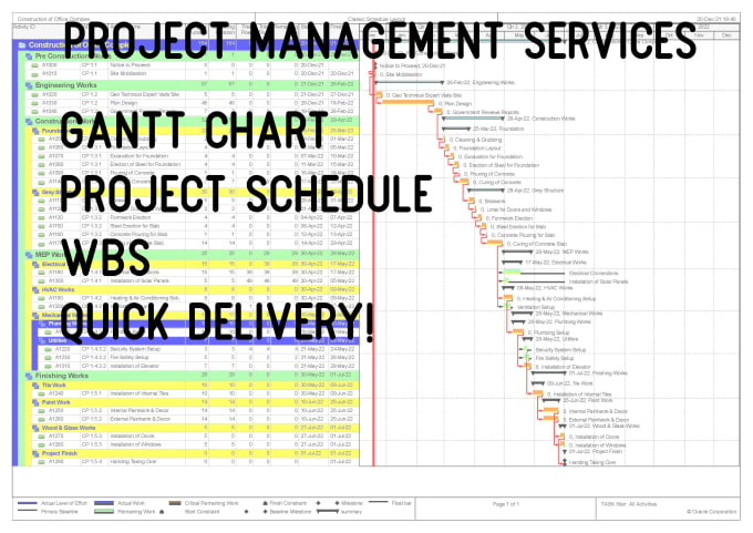 Gig Preview - Create project schedule with gantt charts, wbs on primavera p6