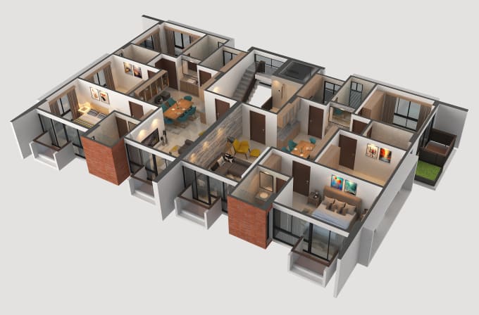 Gig Preview - Do axonometric and realistic 3d floor plan rendering