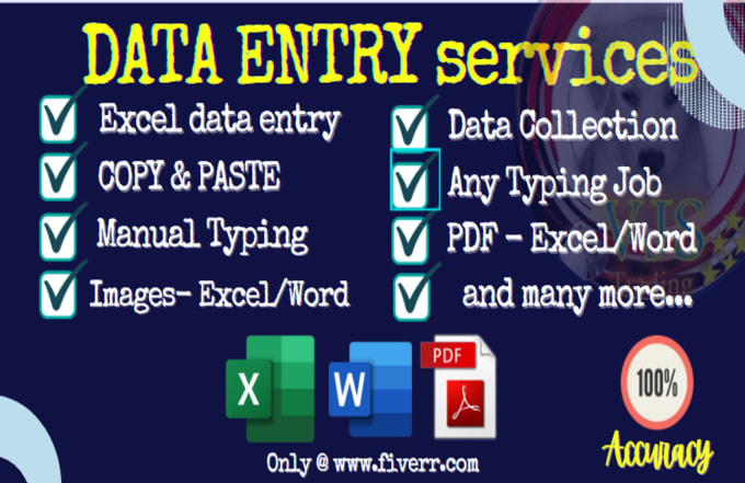 Gig Preview - Data entry, copy paste, web research, pdf to excel or word