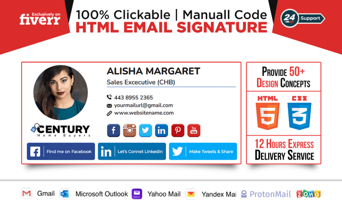 Gig Preview - Make a clickable HTML email signature for gmail, apple or outlook