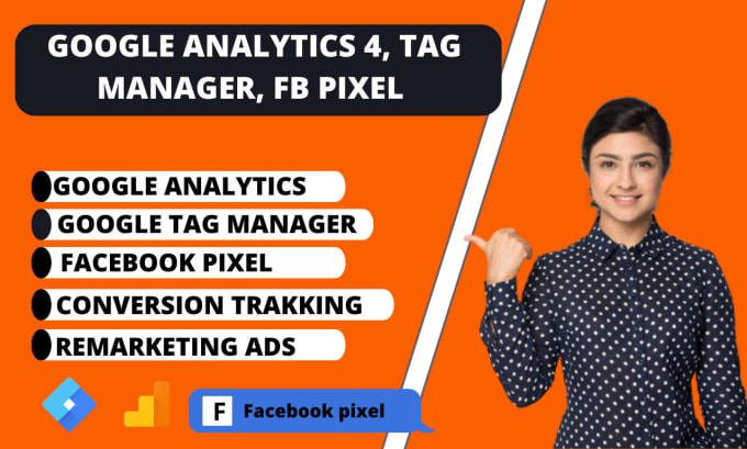 Gig Preview - Setup google analytics, tag manager with facebook pixel,  remarketing ads