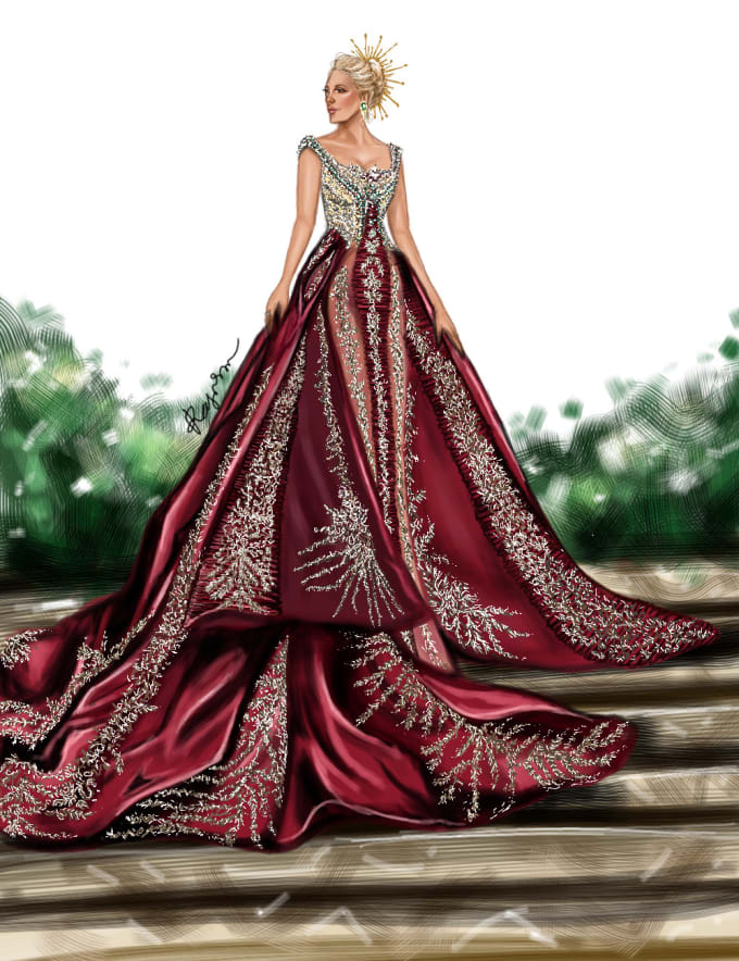 Gig Preview - Draw fashion illustration such as dress and gown