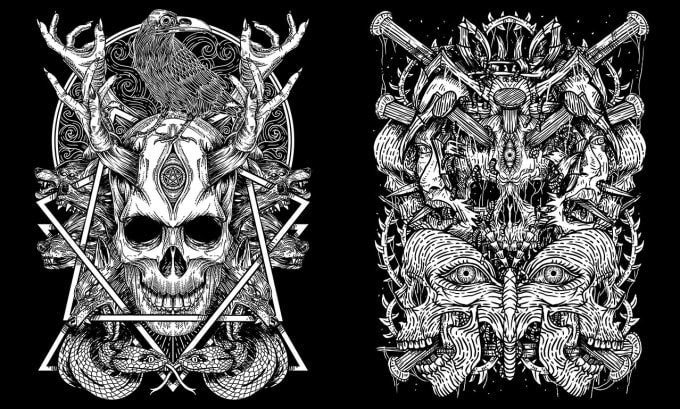 Gig Preview - Create design t shirt illustration horror black white