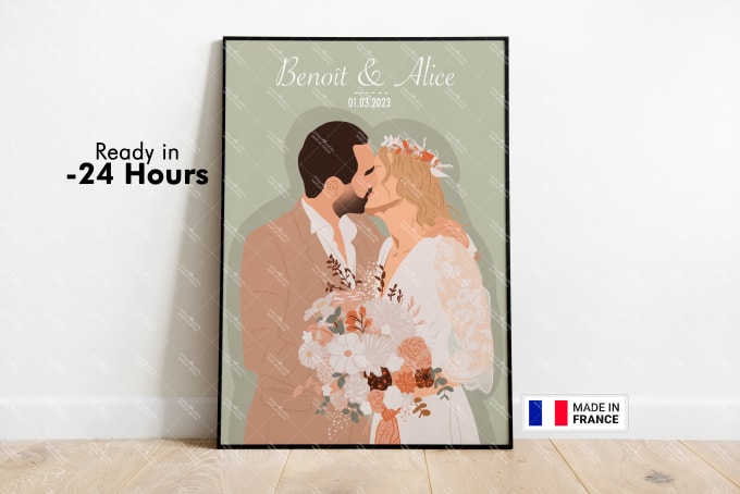 Gig Preview - Draw custom portrait, couple, minimalist illustration, gift idea, wedding