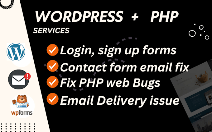 Gig Preview - Fix contact form, wordpress email sending issue, sign up, login form, PHP html