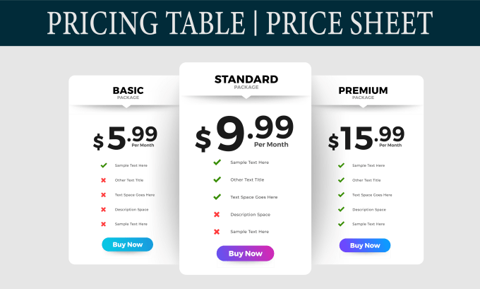 Gig Preview - Design your pricing table and price sheet in 24hours