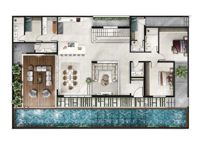 Gig Preview - Draw colored 2d sketch floor plan, furniture layout plan