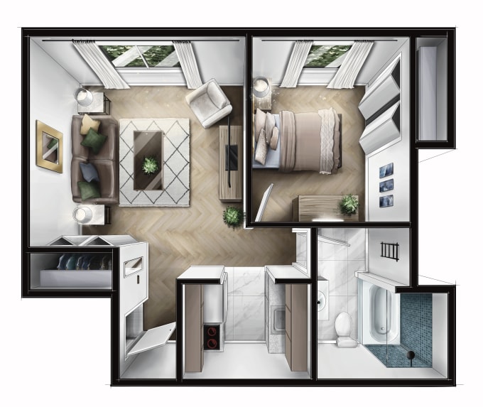 Gig Preview - Draw 3d sketch layout floor plan