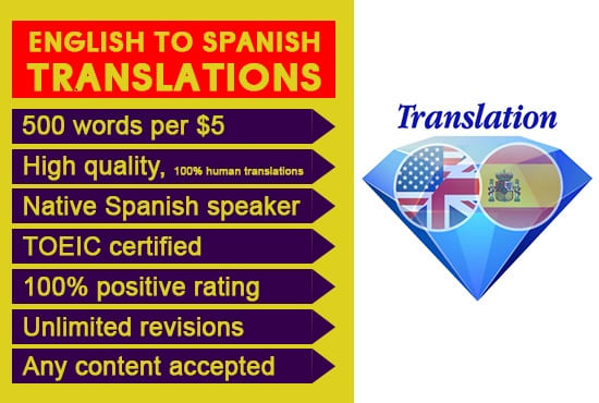 Gig Preview - Translate your short text from english to spanish