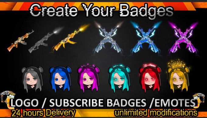 Gig Preview - Make 6 custom twitch sub badge twitch bit badges twitch emotes