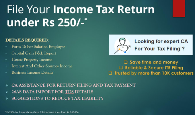 Gig Preview - File income tax returns and suggest tax planning