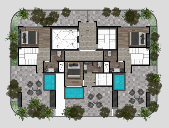 Gig Preview - Do colored 2d floor plan with furniture and 3d effect