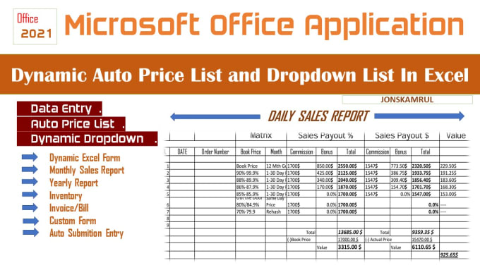 Gig Preview - Dynamic auto price list dropdown list in excel