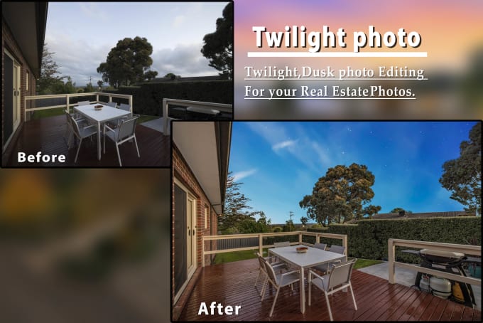 Gig Preview - Do eye catching day to dusk edit virtual twilight photo