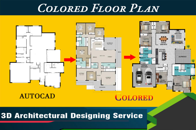 Gig Preview - Convert architectural cad drawings as color effect house plan