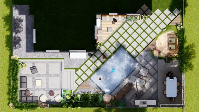 Gig Preview - Design a creative landscape layout with shed, pool, and bbq