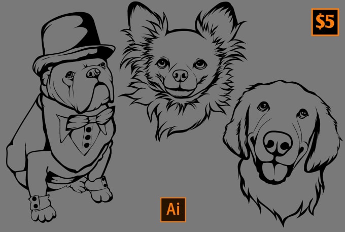 Gig Preview - Drawing line art of dogs, cats, horses and other pets in 12 hours