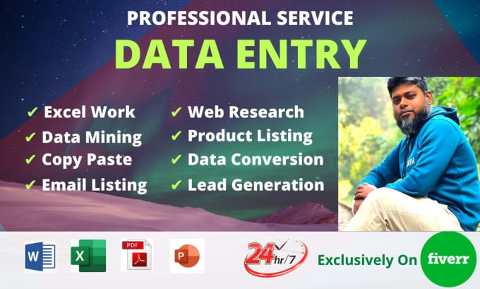 Gig Preview - Do professional data entry, web research, copy paste within 24 hours