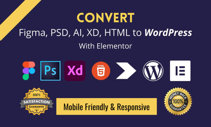 Gig Preview - Convert prototype xd psd html figma to elementor wordpress