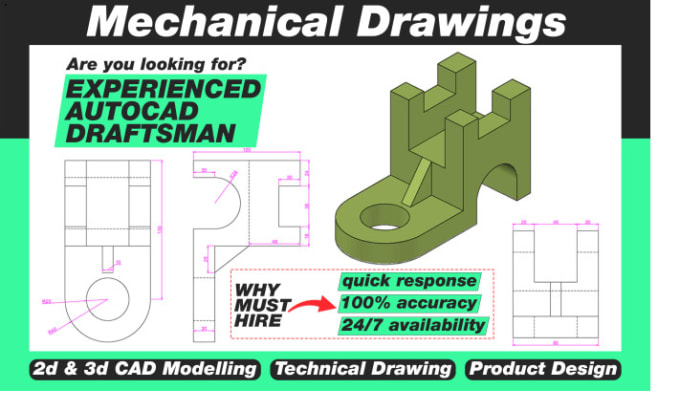 Gig Preview - Do mechanical autocad drafting, 3d modelling, solidwork