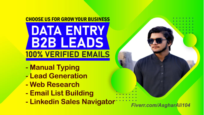 Gig Preview - Do fast manual typing data entry and b2b lead generation job