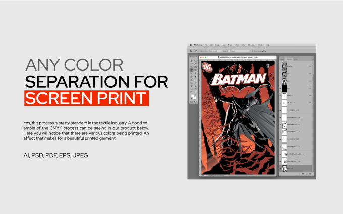 Gig Preview - Color separation for screen printing cmyk and spot within 6 hour