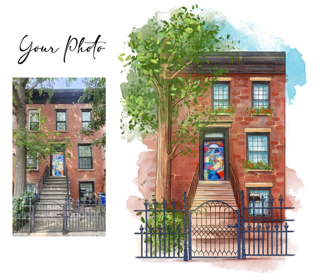 Gig Preview - Draw digital watercolor house portrait and building illustrations