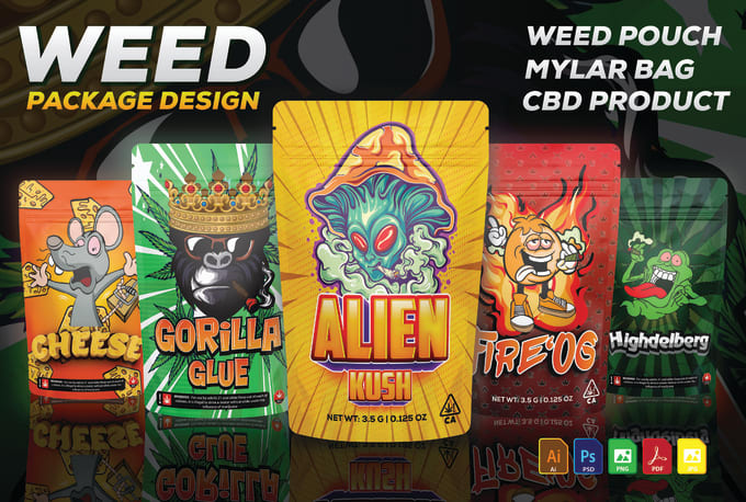 Gig Preview - Design attractive weed pouch, mylar bag and label for all cbd products