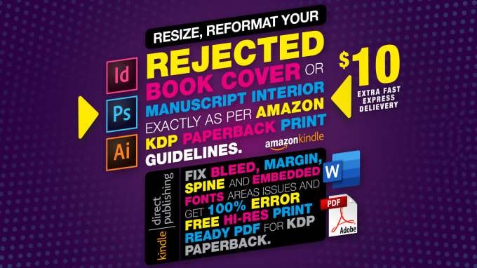 Gig Preview - Modify, format, resize, edit, fix rejected book cover for KDP