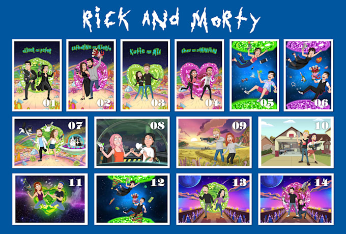 Gig Preview - Custom couple portrait in rick and morty cartoon