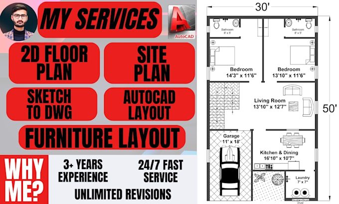 Gig Preview - Draw architectural floor plan, 2d floor plan in autocad