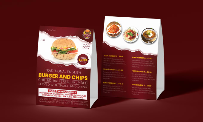 Gig Preview - Design table tent, food menu card, price, check, and rate list