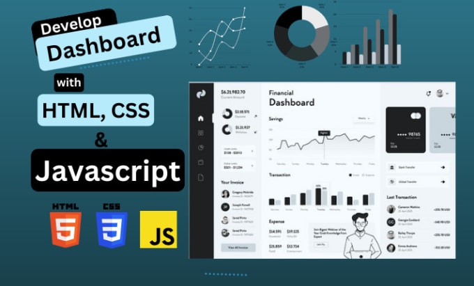 Gig Preview - Develop modern dashboard with html css javascript bootstrap