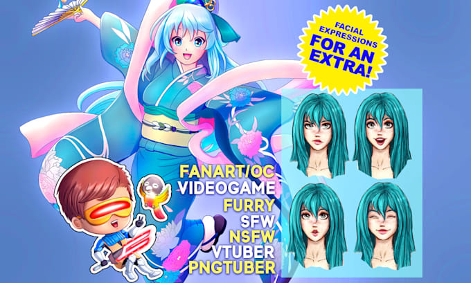 Gig Preview - Draw anime character sfw nsfw, vtuber, pngtuber or gaming illustration for you