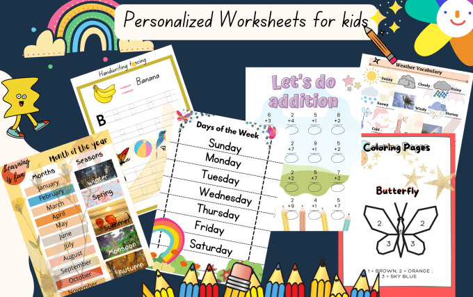 Gig Preview - Create personalized kids worksheets, activity book, coloring pages for KDP, etsy