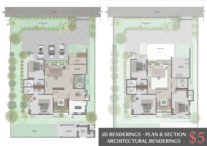 Gig Preview - Create 2d architectural rendering for plans sections elevations