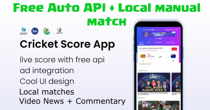 Gig Preview - High quality cricket score app includes ipl free api